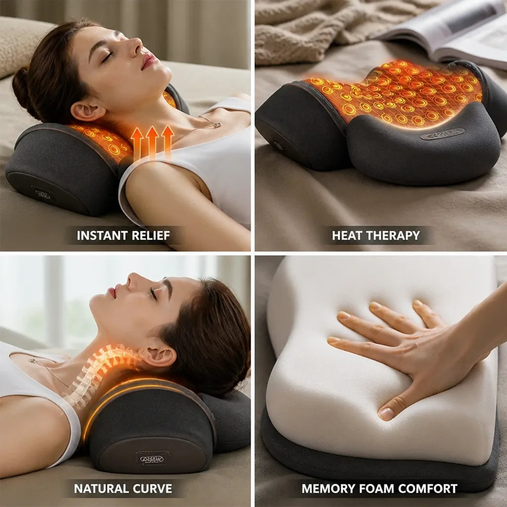 Neck Massager 3-In-1 Massage & Heat Memory Foam Cushion