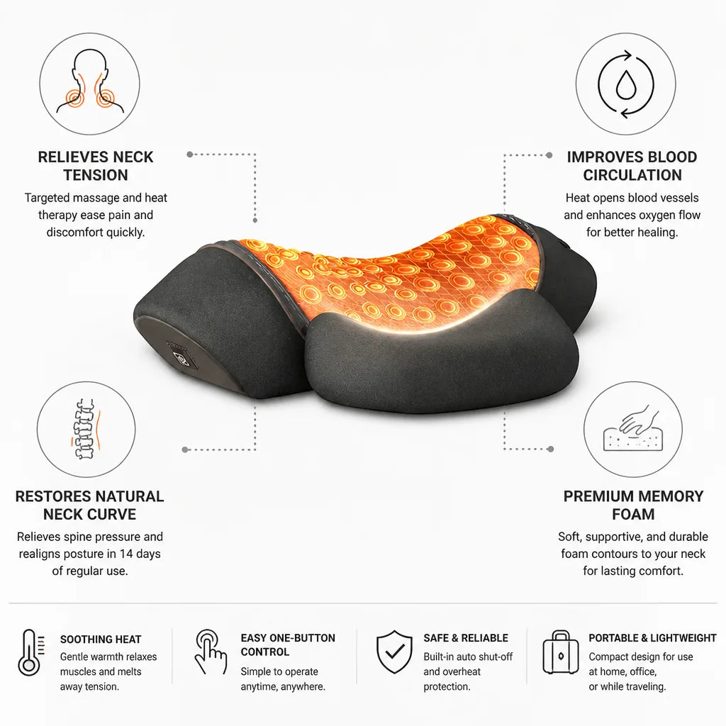 Neck Massager 3-In-1 Massage & Heat Memory Foam Cushion