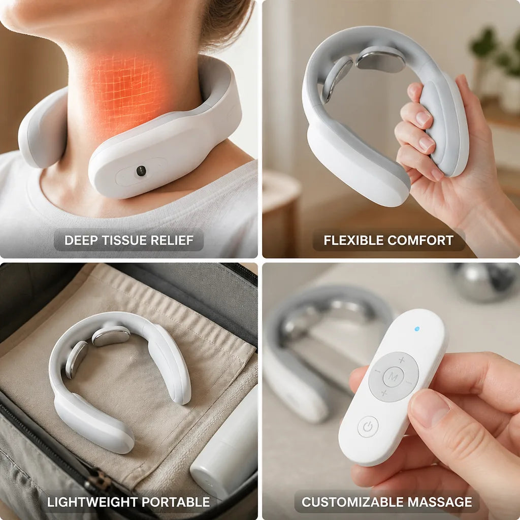 Neck Massager 4-Point Panel Remote & USB Rechargeable