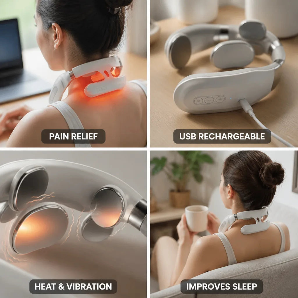 Neck Massager Heat & Vibration USB Rechargeable