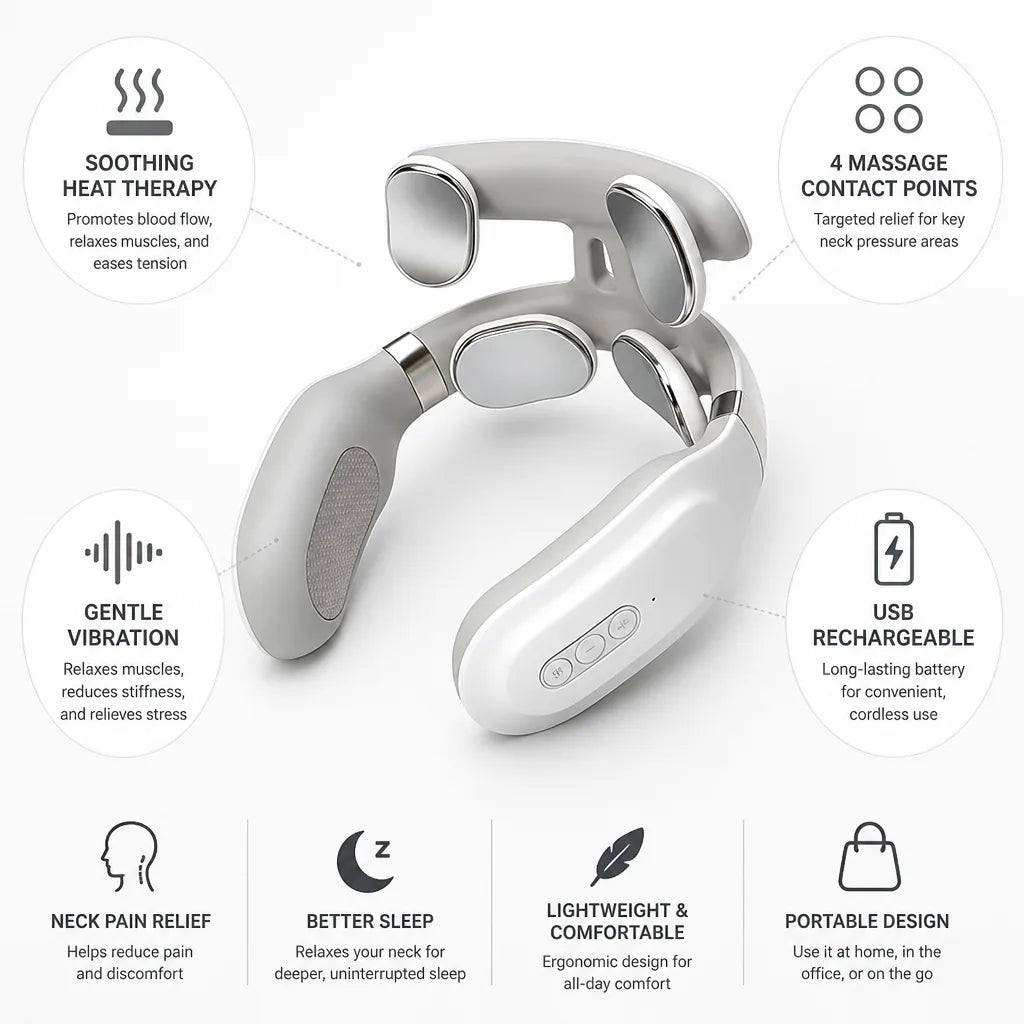 Neck Massager Heat & Vibration USB Rechargeable