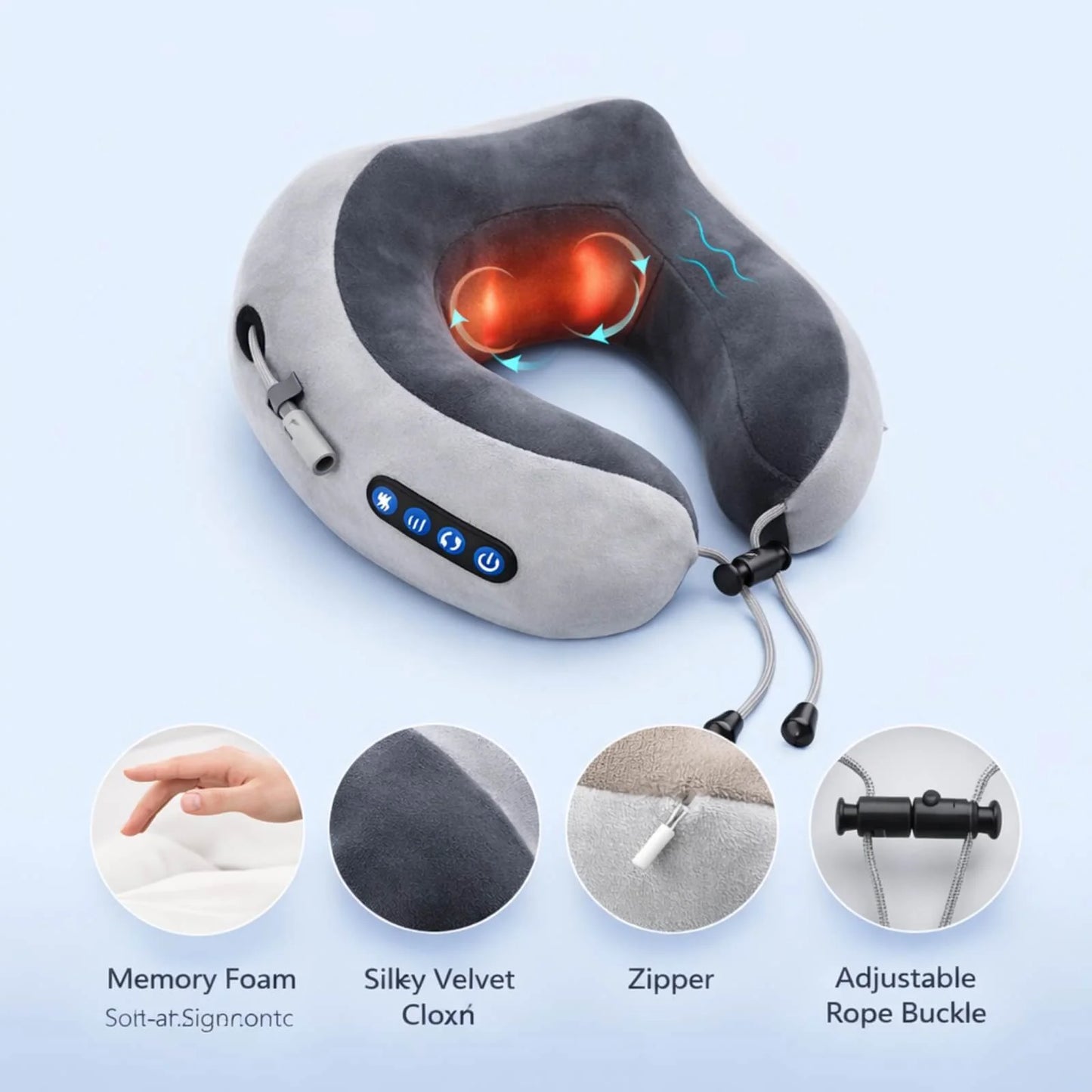 Neck Massager Pillow U-Shaped Memory Foam Kneading & Heat