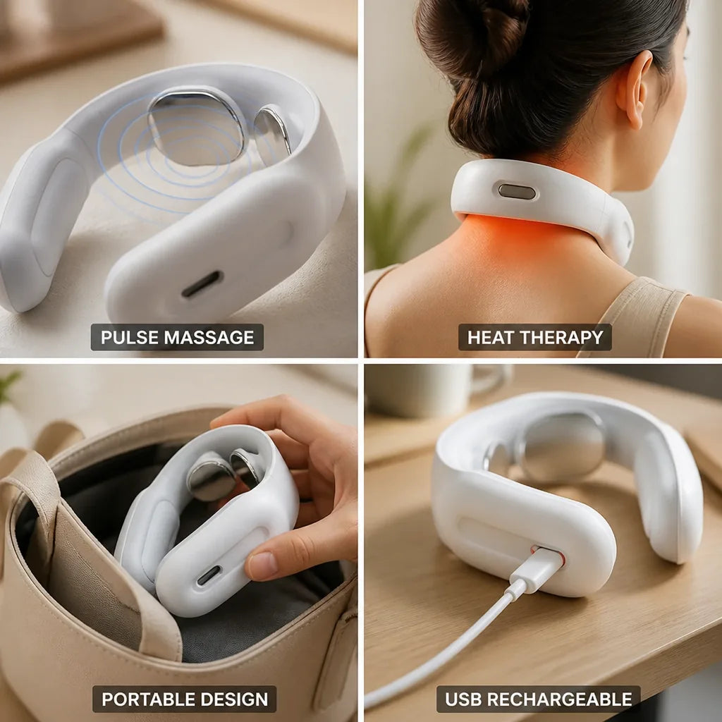 Neck Massager TENS Pulse & Heat USB Rechargeable