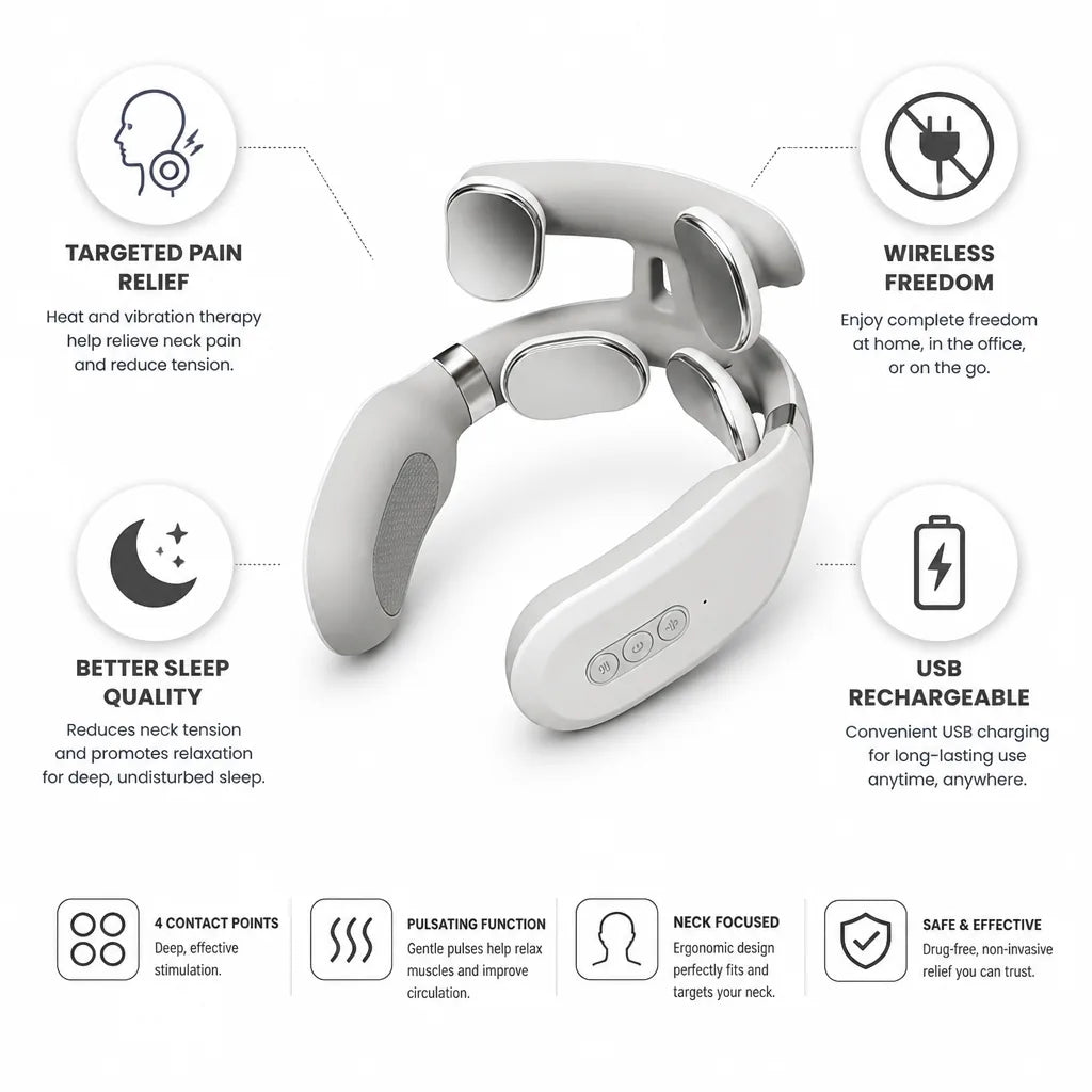 Neck Massager Targeted Heat & Vibration USB Rechargeable