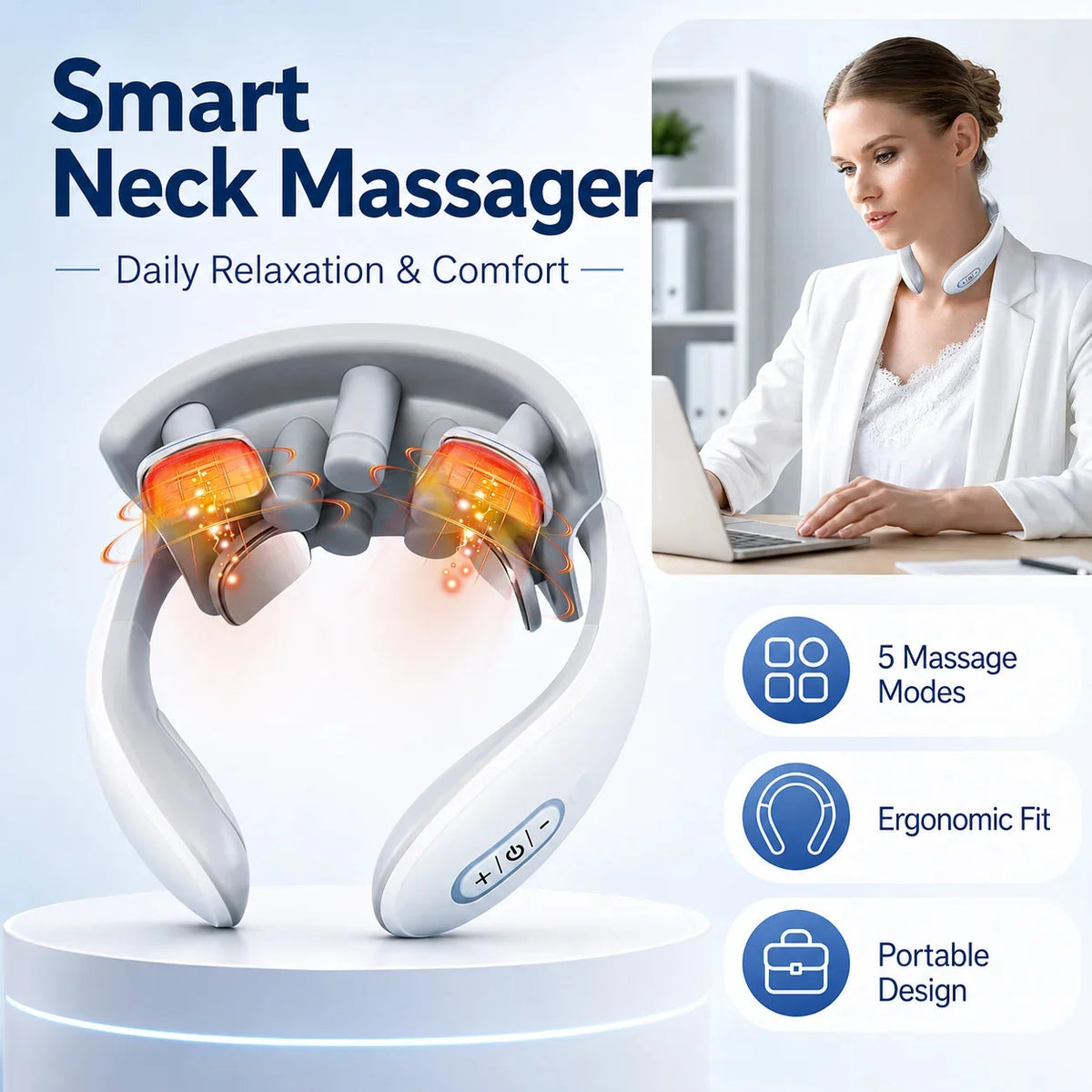 Neck Massager U-Shaped 5 Massage Modes & Gentle Warmth
