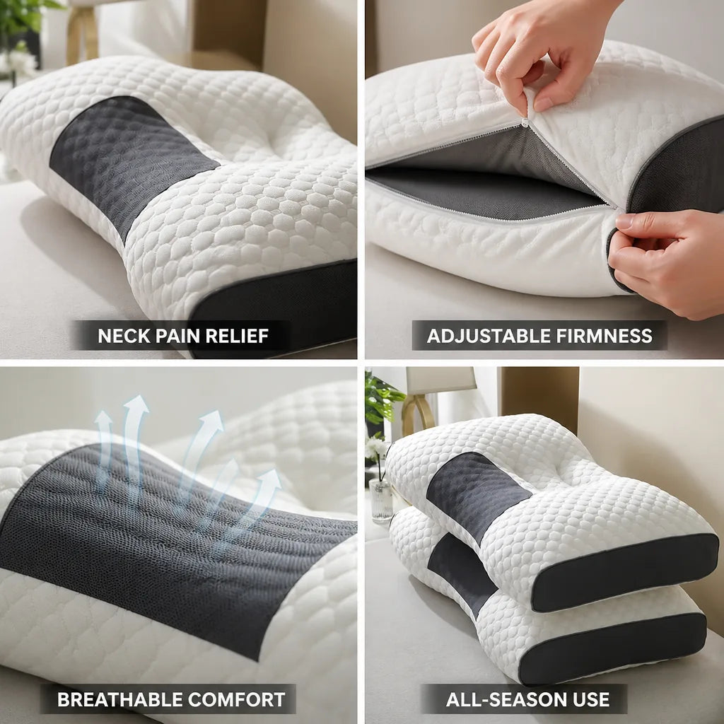 Neck Pillow Contoured Ergonomic Support & Adjustable Firmness 2-Piece