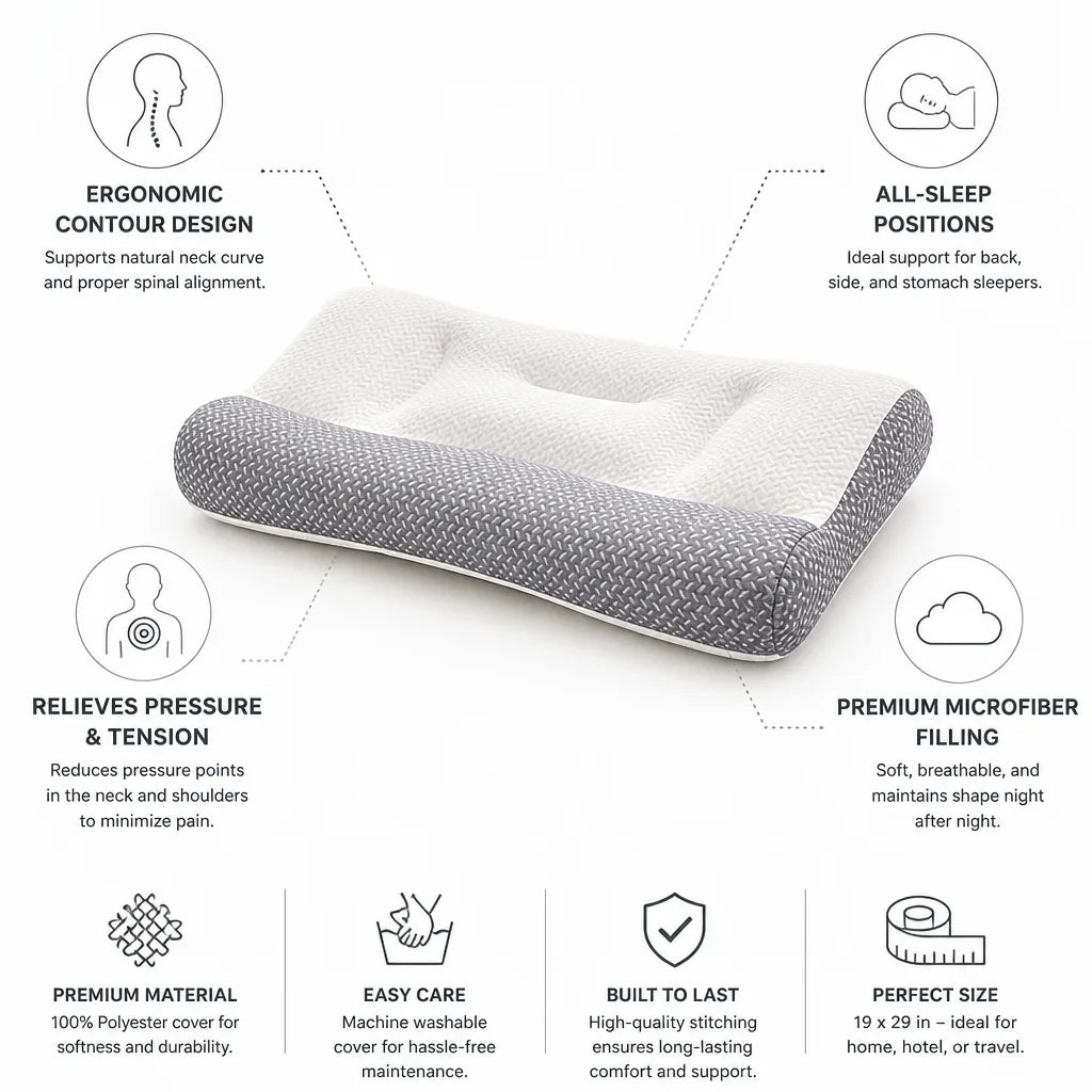 Neck Pillow Contoured Support Microfiber Fill