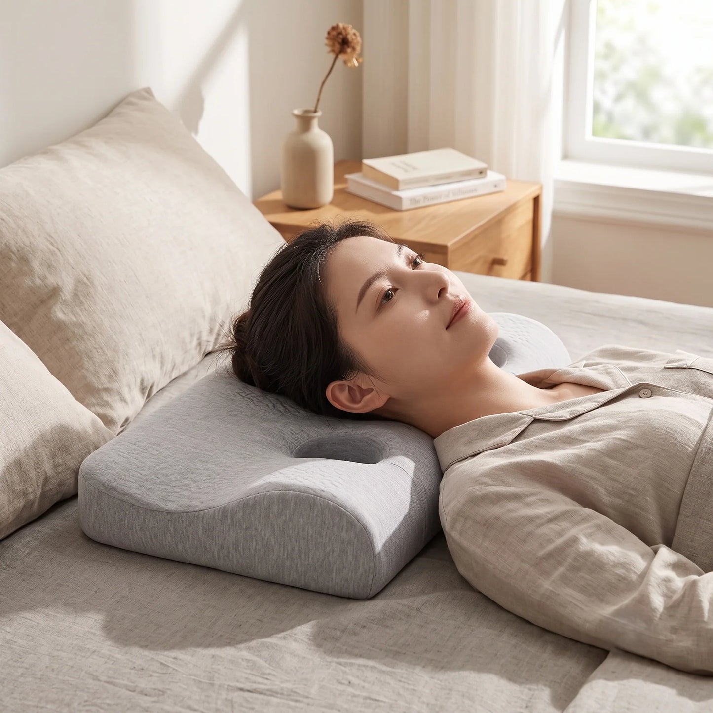 Neck Pillow Ergonomic Memory Foam Dual Ear Openings