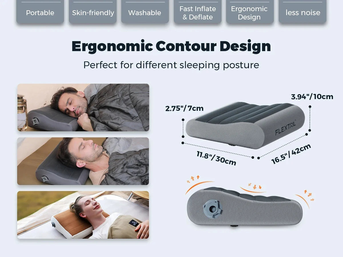 Neck Pillow Inflatable Dual-Height Ergonomic Support