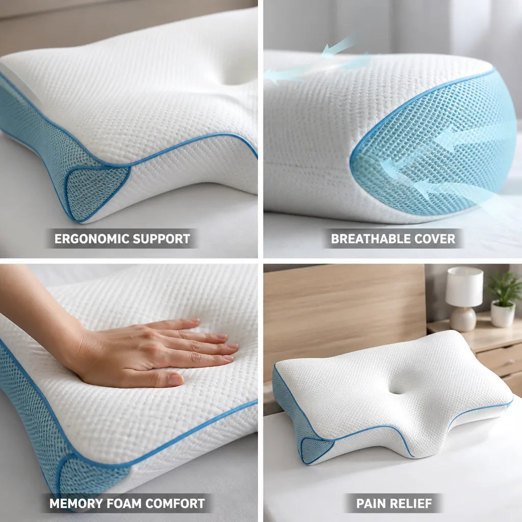 Neck Pillow Orthopedic Memory Foam Breathable Cover