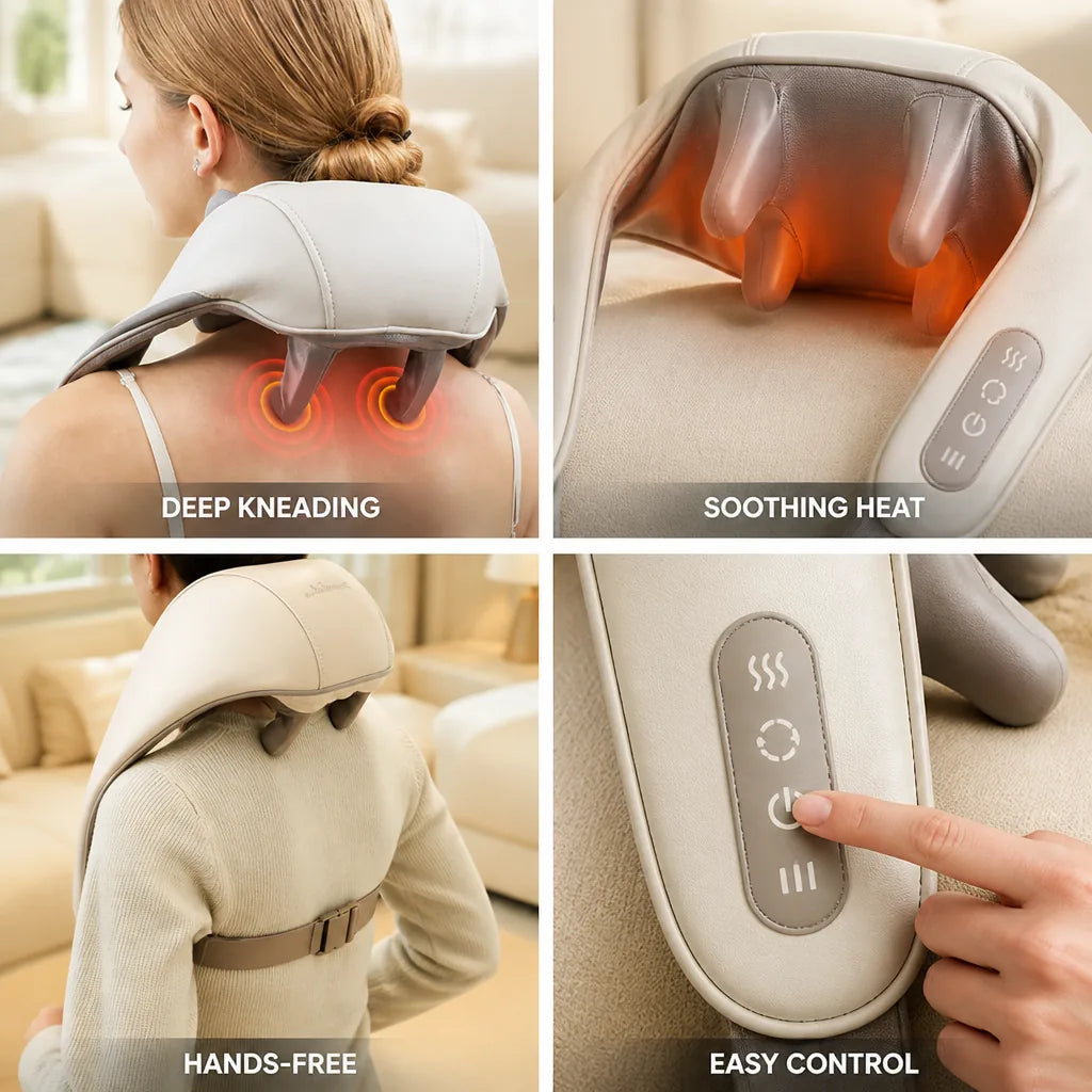 Neck & Shoulder Massager Deep Kneading & Heat Hands-Free
