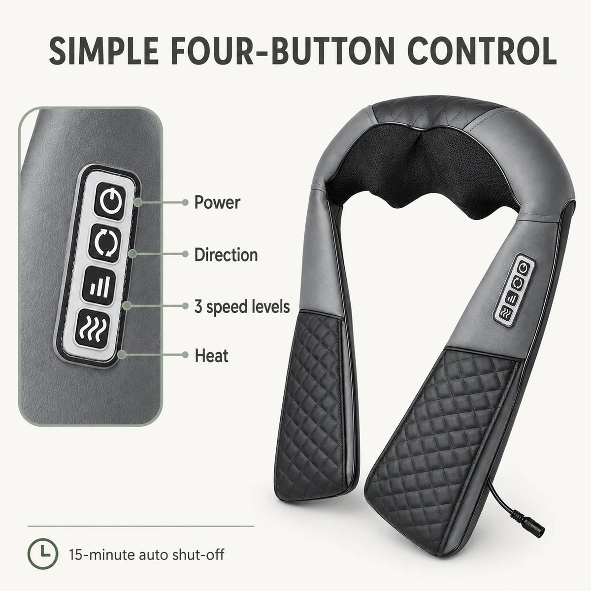 Neck & Shoulder Massager Shiatsu Heat Eight Kneading Nodes