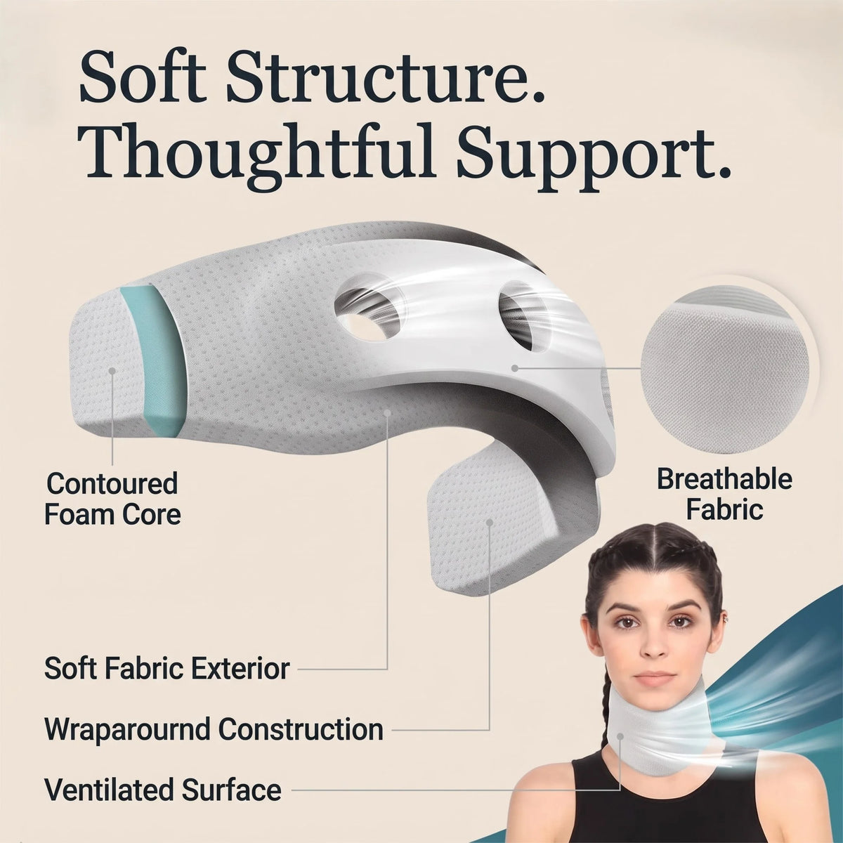Neck Support Collar Contoured Foam Adjustable Wraparound Strap