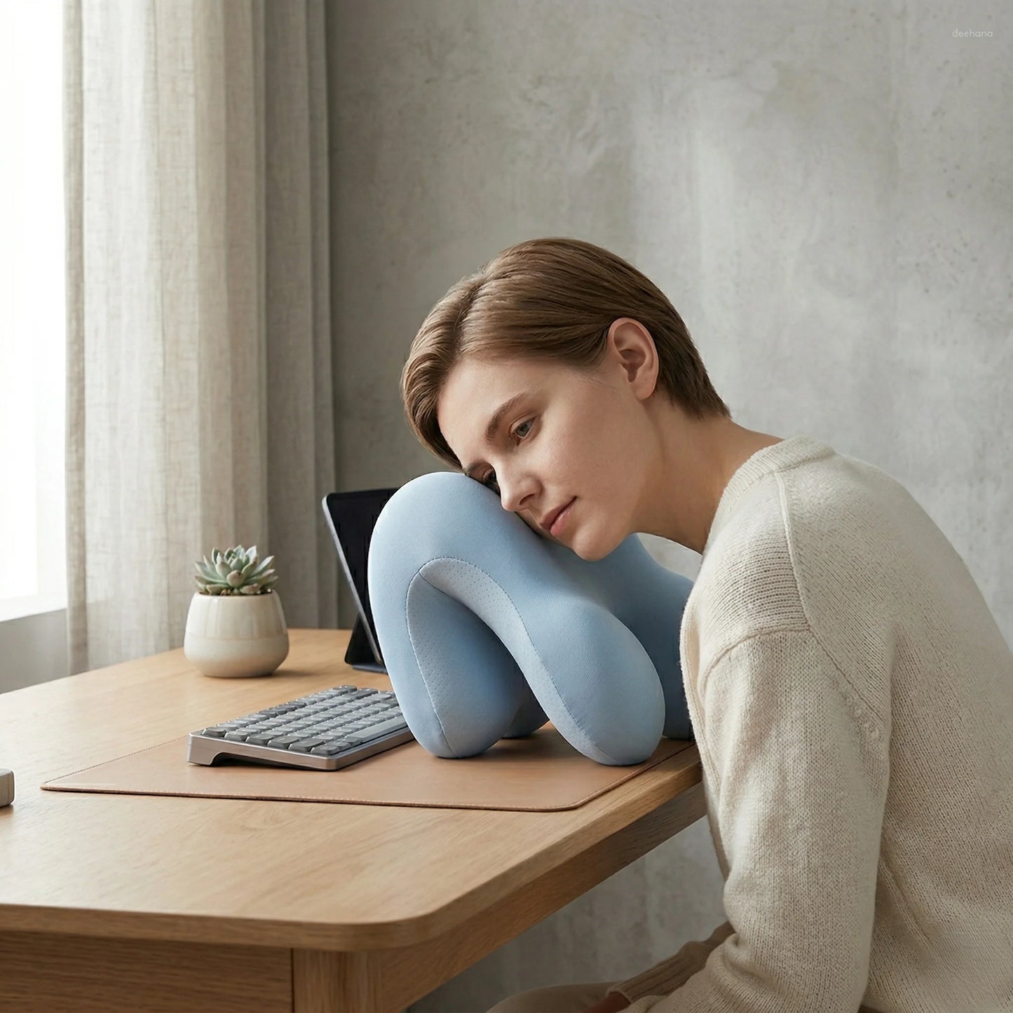 Neck Support Cushion Ergonomic Neck Alignment Gray & Blue