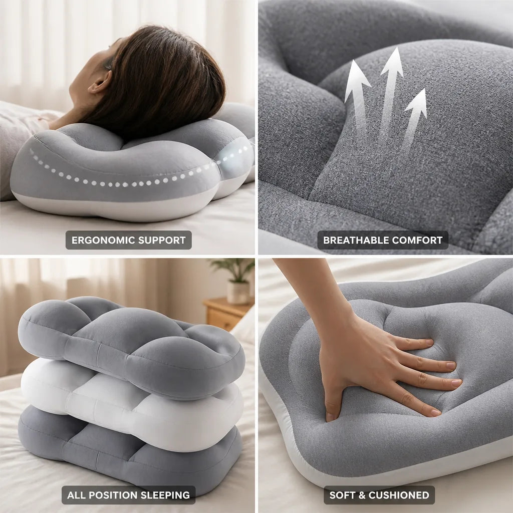 Neck Support Pillow Egg-Groove Contour Breathable Cotton-Poly Cover