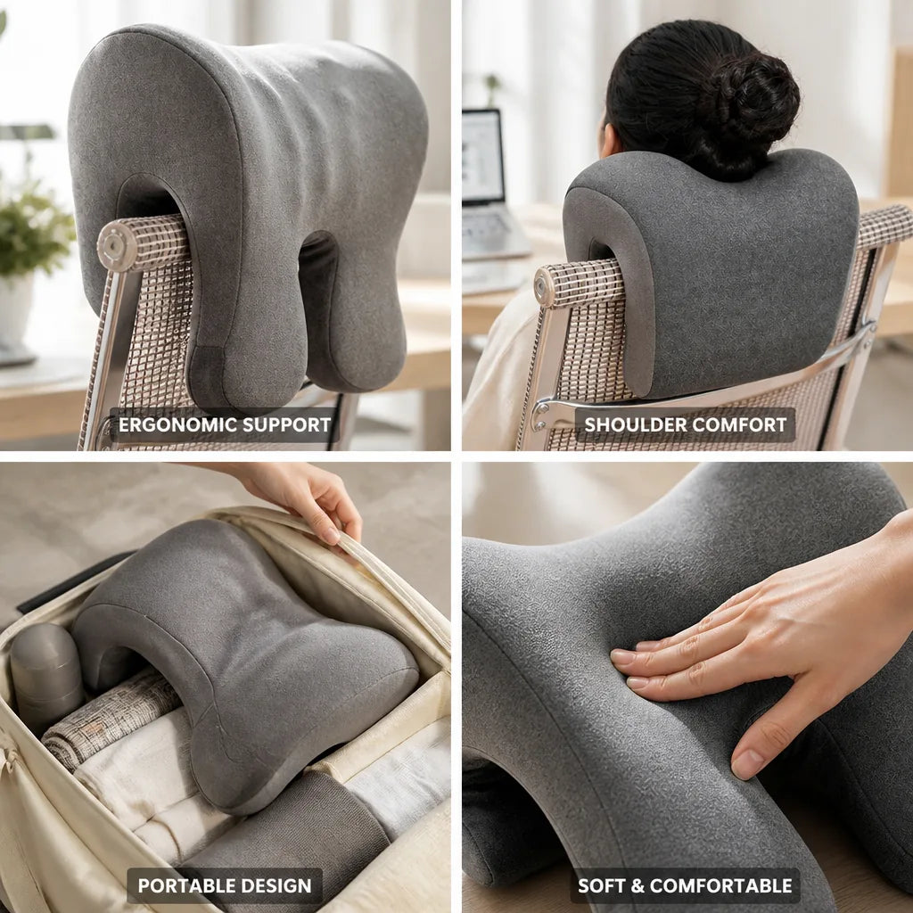 Neck Support Pillow Ergonomic Shape & Side Cutouts