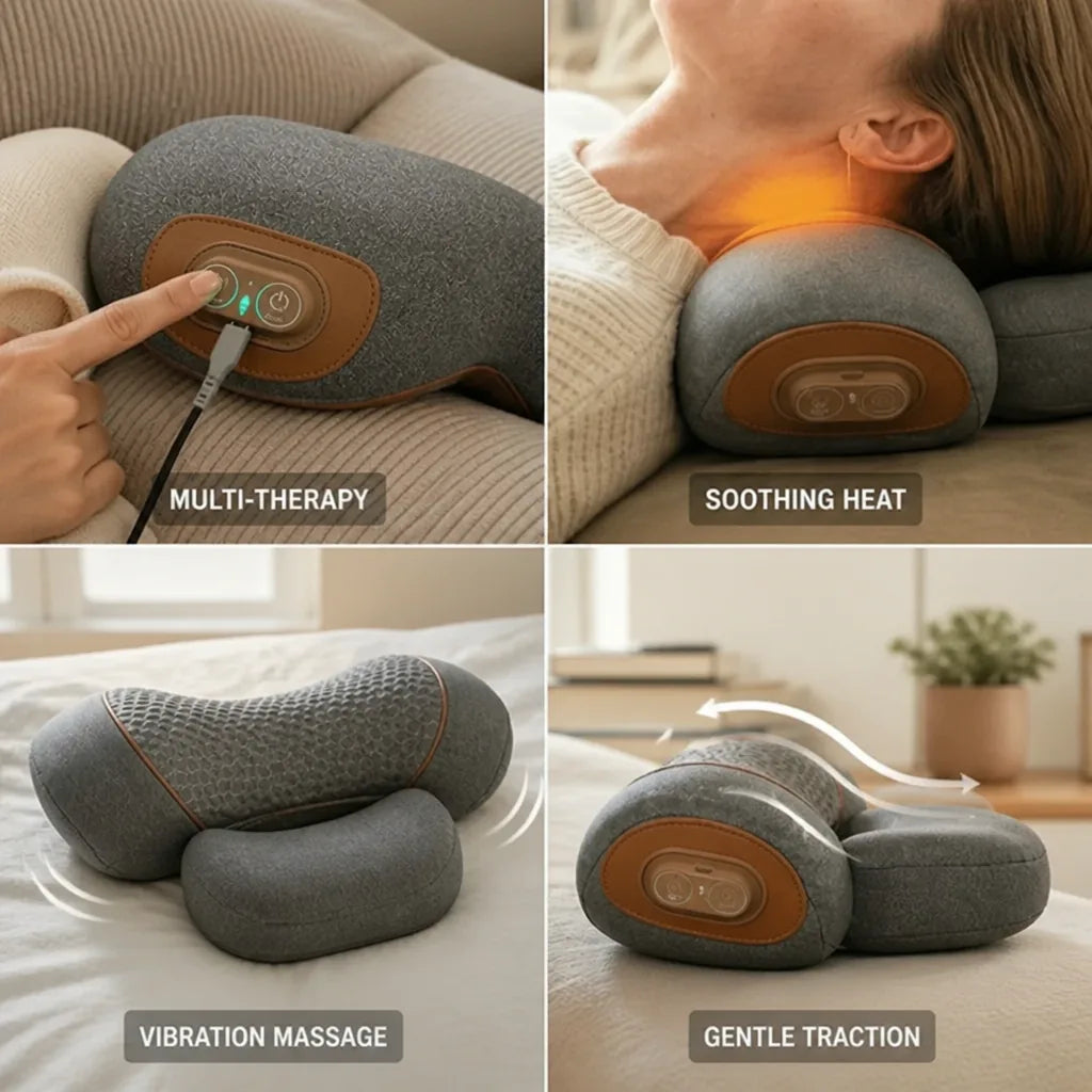 Neck Therapy Device Heat Vibration & Traction 15-Min Relief