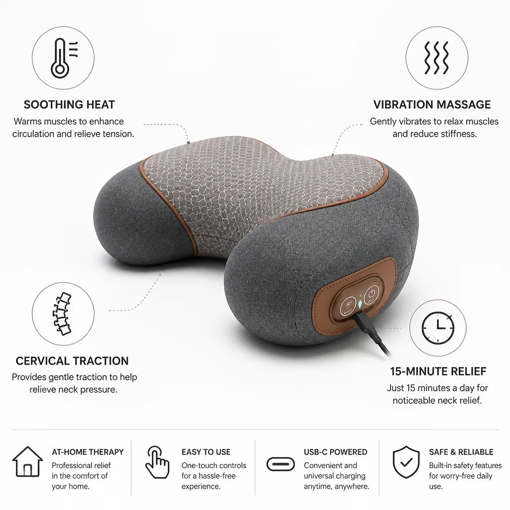 Neck Therapy Device Heat Vibration & Traction 15-Min Relief