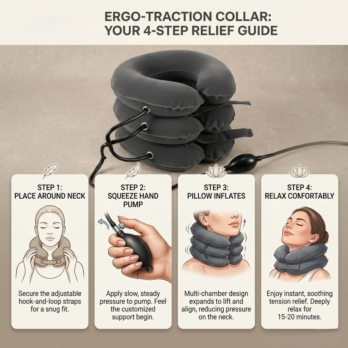 Neck Traction Pillow Inflatable Adjustable Air Pump