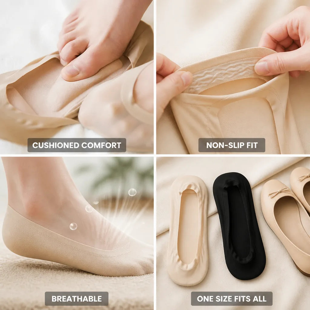 No-Show Cushion Socks 3D Convex Non-Slip Cotton Blend