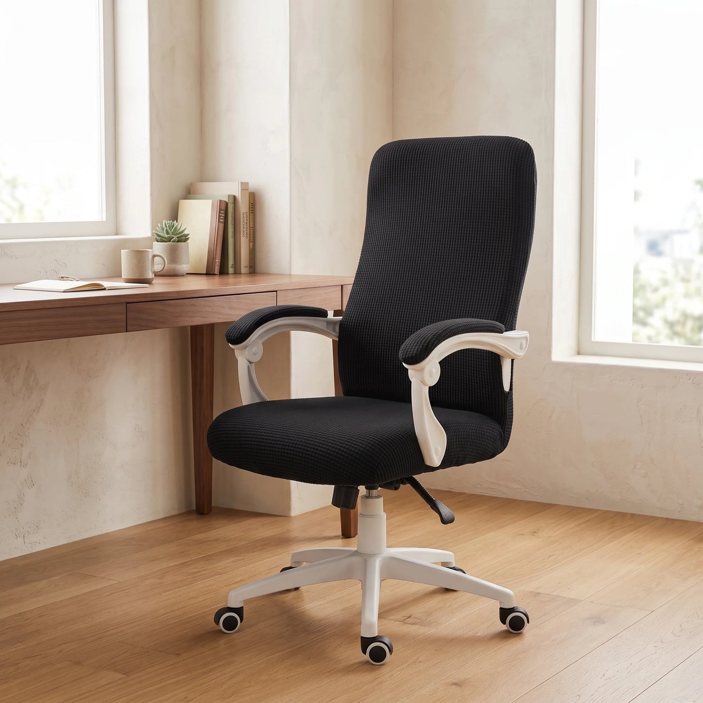 Office Chair Cover Stretch Jacquard Zippered Arm Openings