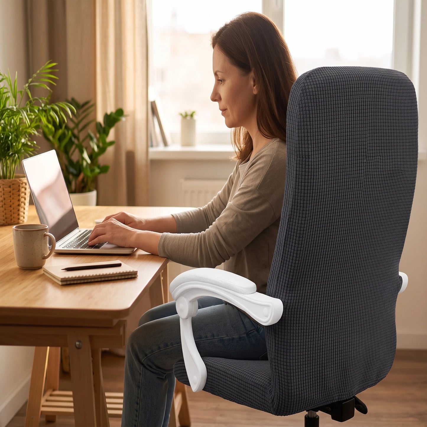 Office Chair Cover Stretch Jacquard Zippered Arm Openings