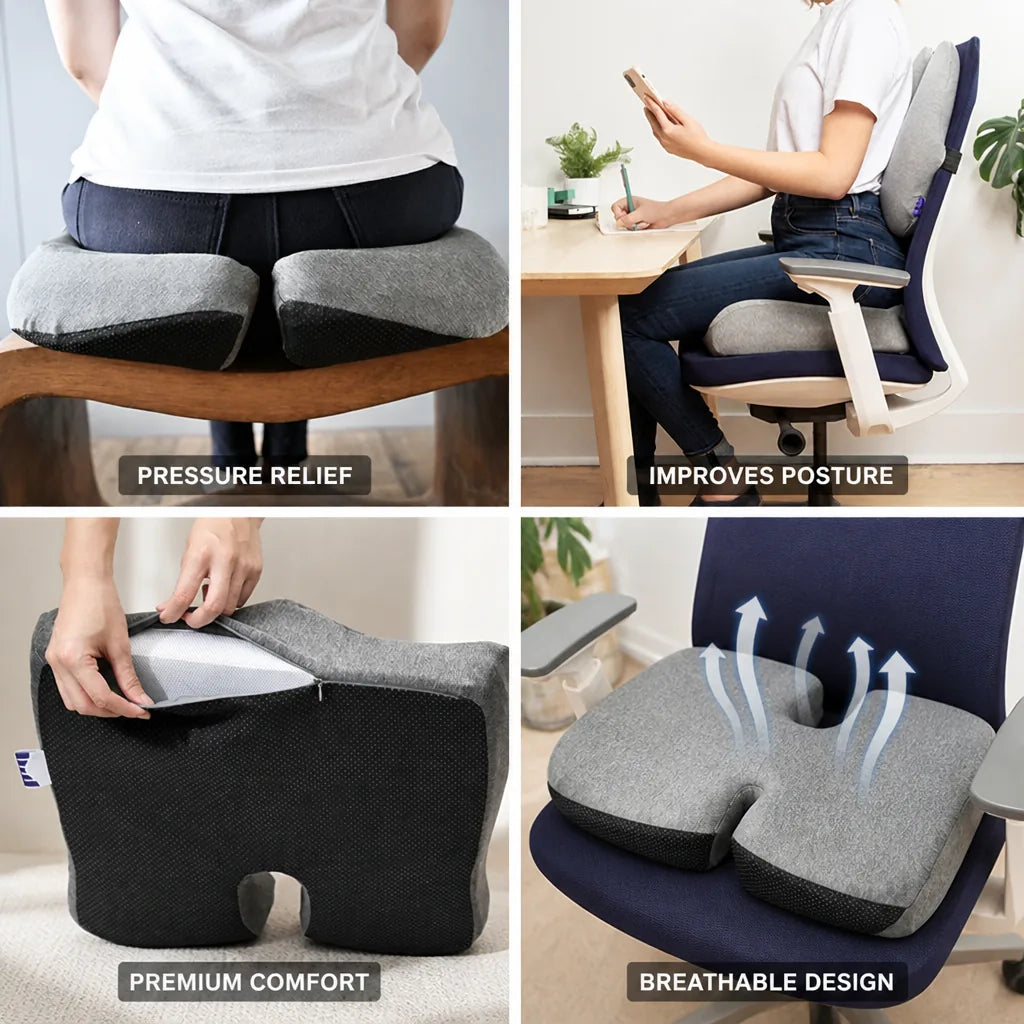 Orthopedic Seat Cushion Extra-Dense Memory Foam Breathable Cover