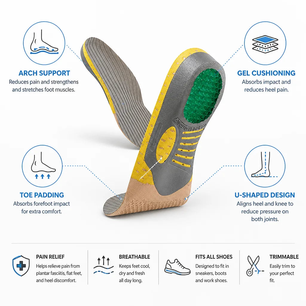 Orthotic Insoles Gel-Cushion Arch Support Pair