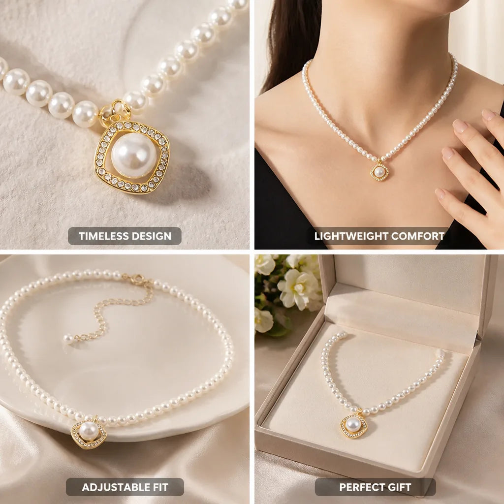 Pearl Necklace Imitation Pearls Lightweight & Adjustable