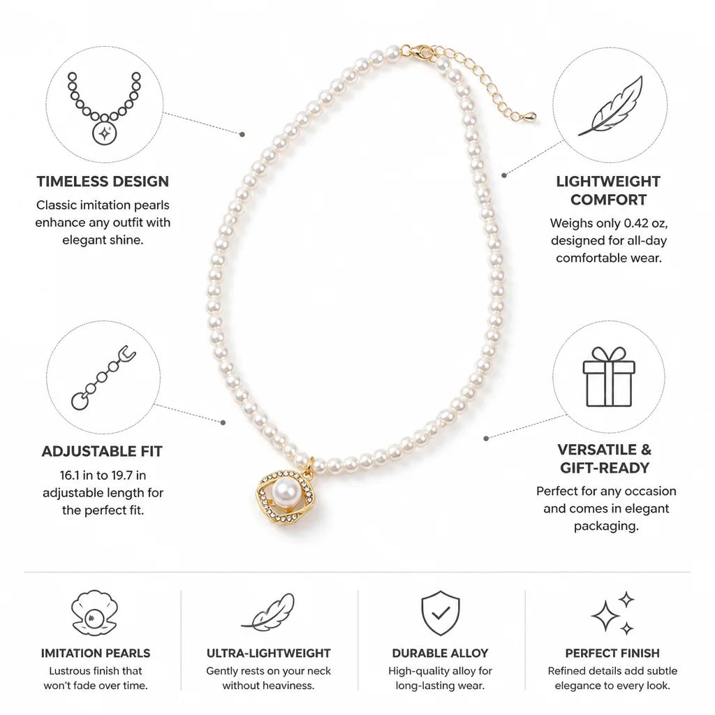 Pearl Necklace Imitation Pearls Lightweight & Adjustable