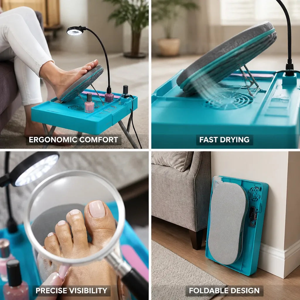 Pedicure Footrest Adjustable Height Silent Fan & LED Magnifier
