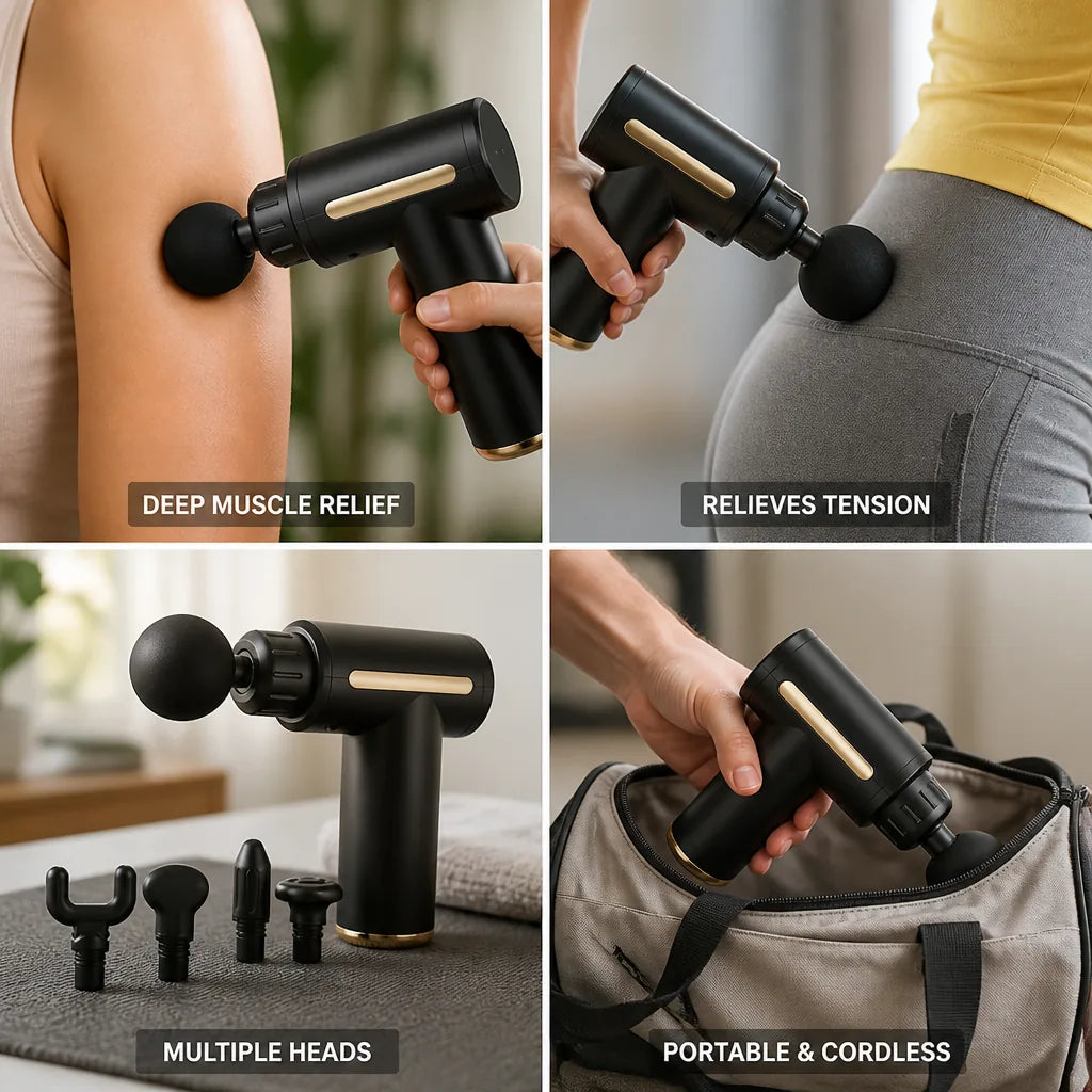 Percussion Massage Gun Handheld Cordless Deep Tissue Multiple Heads