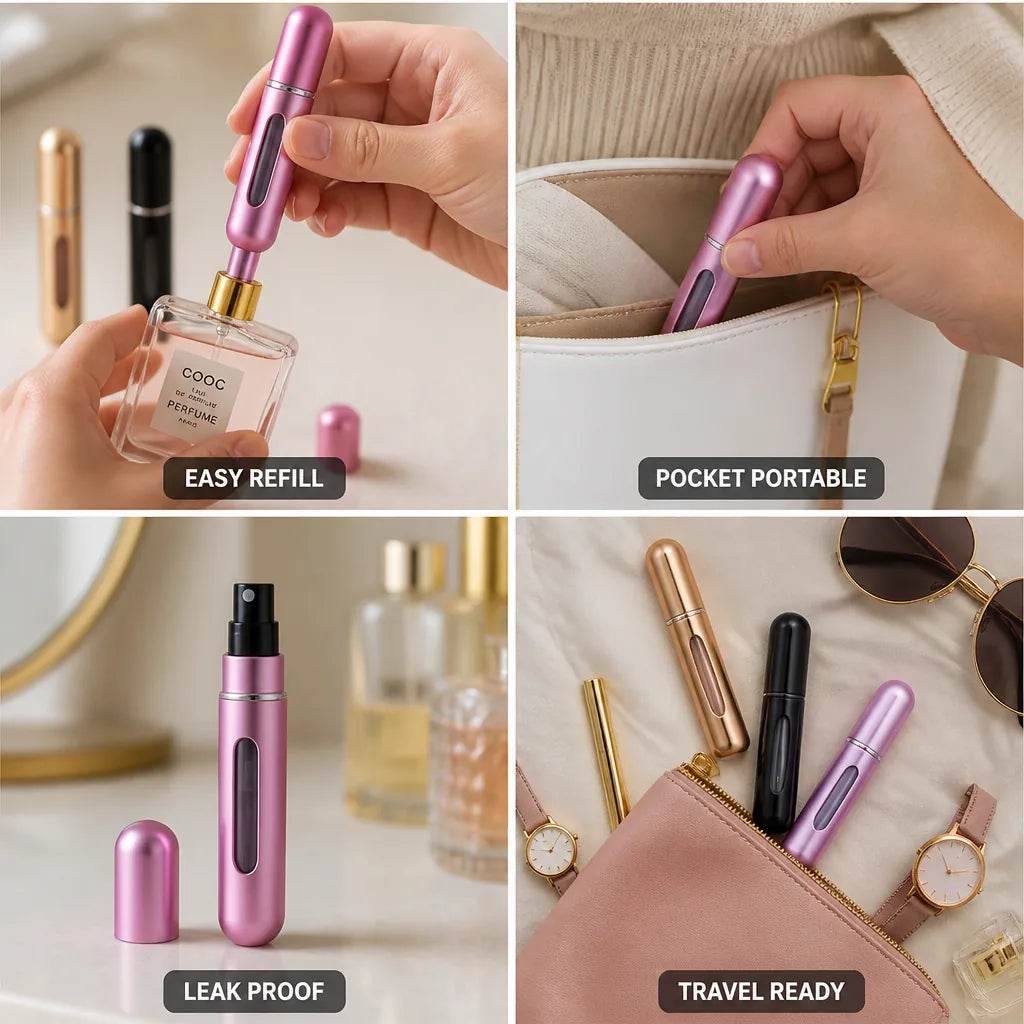 Perfume Atomizer Refillable Lipstick-Sized Aluminum Case