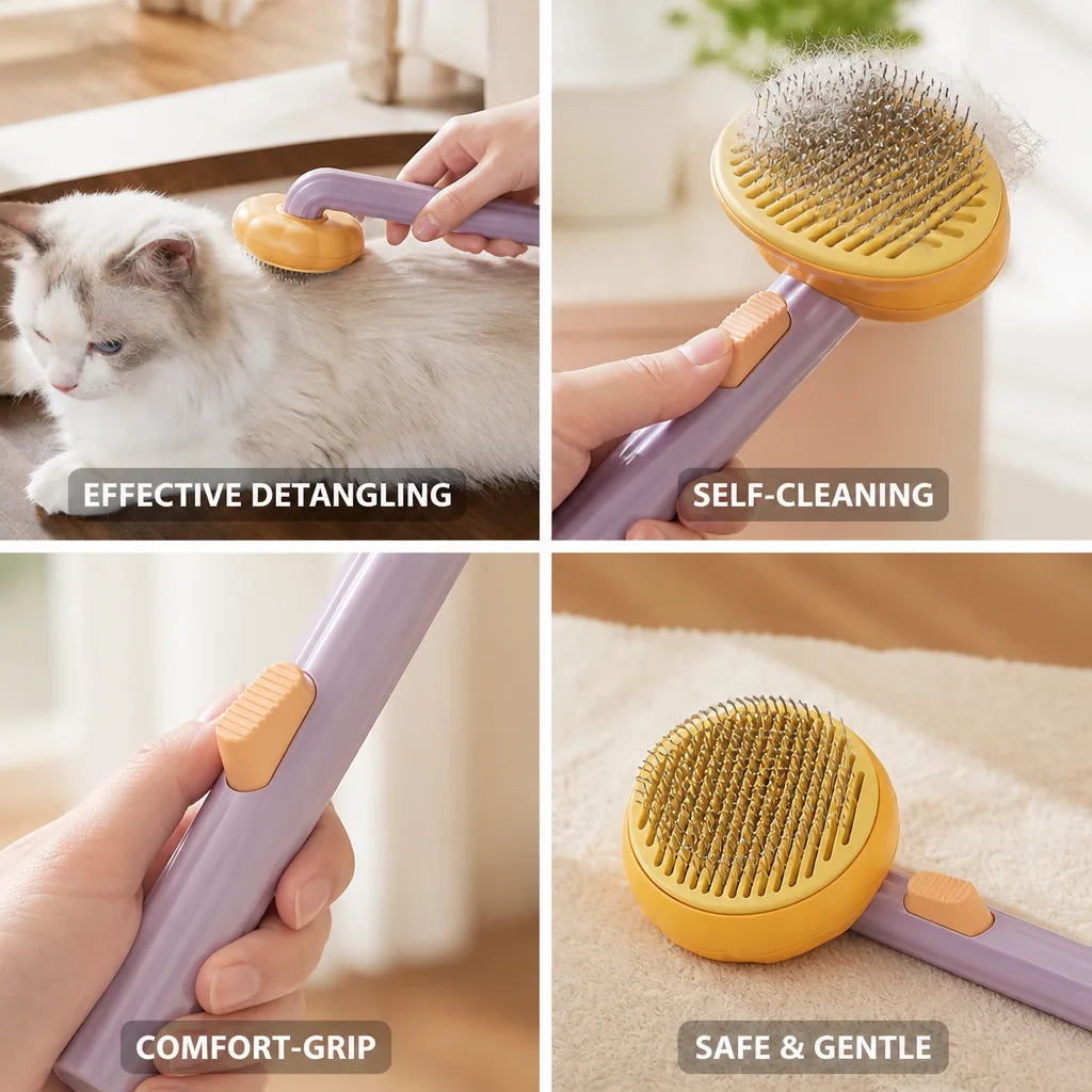 Pet Slicker Brush Retractable Self-Cleaning Bristles Comfort-Grip Handle