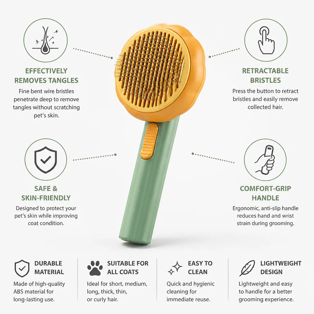 Pet Slicker Brush Retractable Self-Cleaning Bristles Comfort-Grip Handle