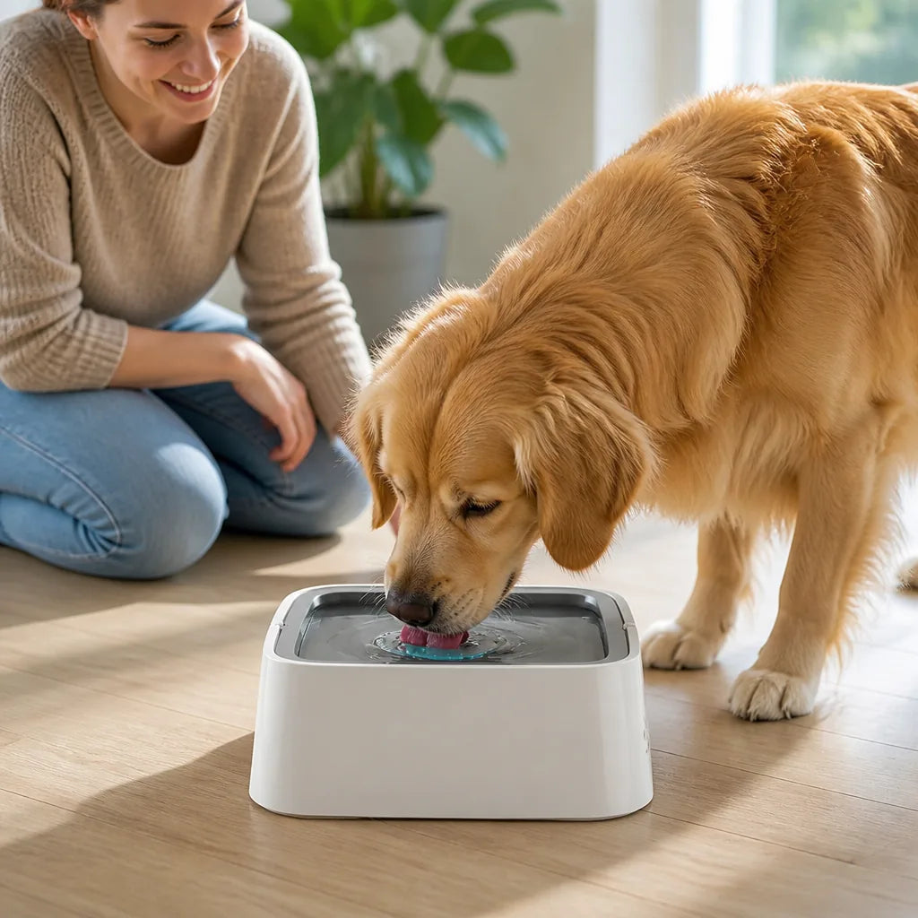Pet Water Bowl No-Splash Floating Plate Dishwasher-Safe