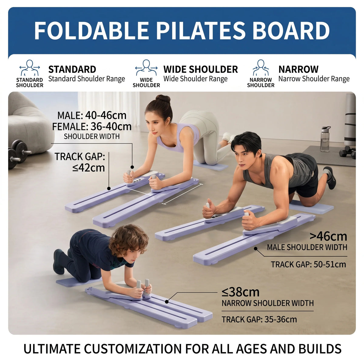 Pilates Board Foldable Split-Style Compatible With Resistance Bands