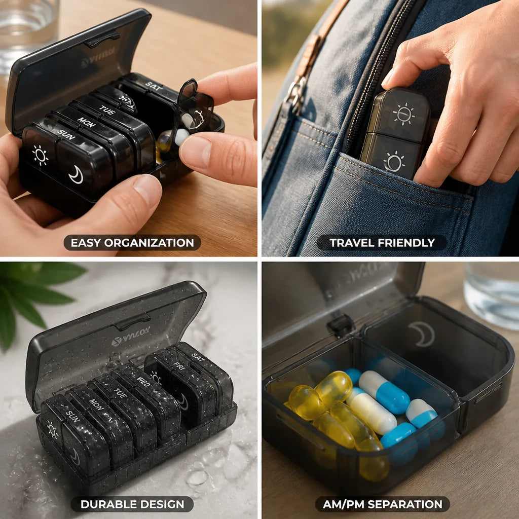 Pill Organizer Morning & Evening Travel-Friendly BPA-Free