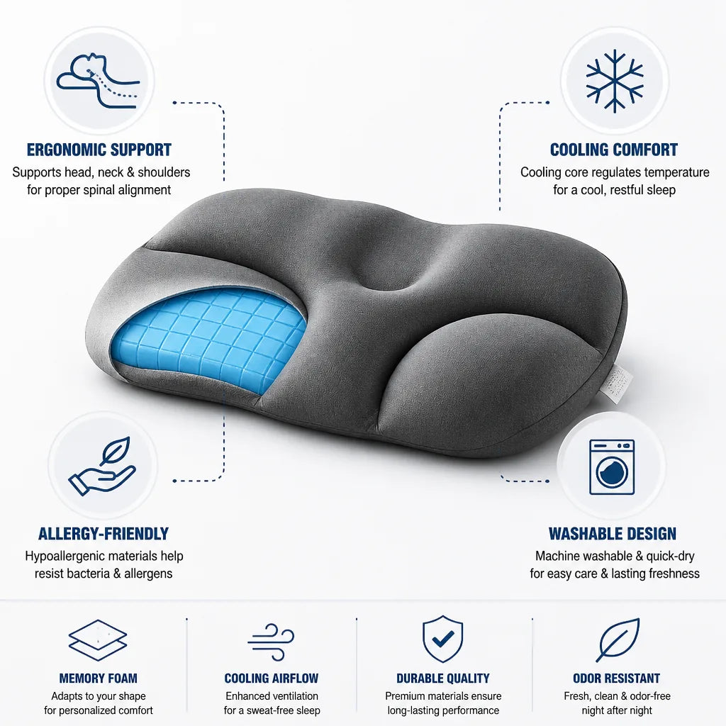 Pillow Ergonomic Memory Foam Cooling Core