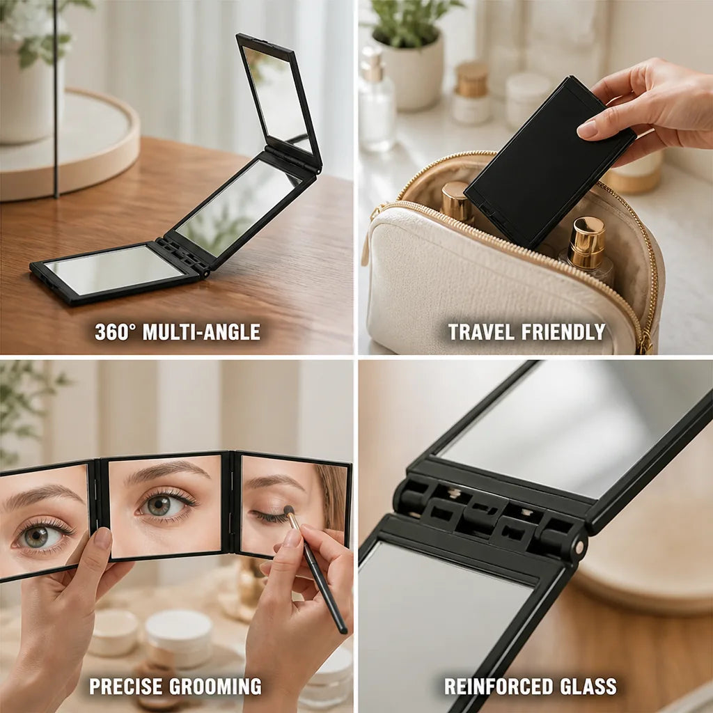Pocket Mirror 360° Multi-Angle Travel Size Reinforced Glass