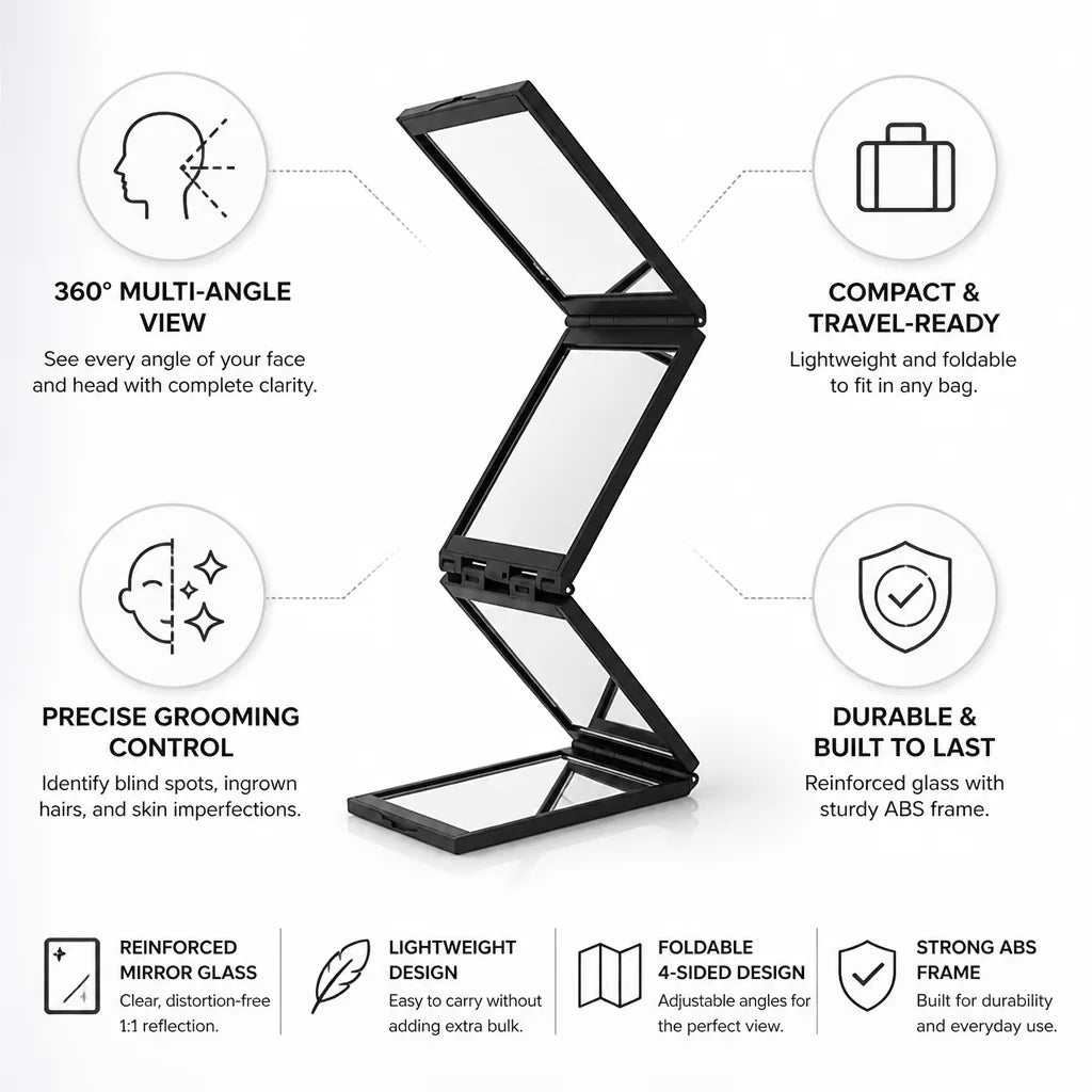 Pocket Mirror 360° Multi-Angle Travel Size Reinforced Glass