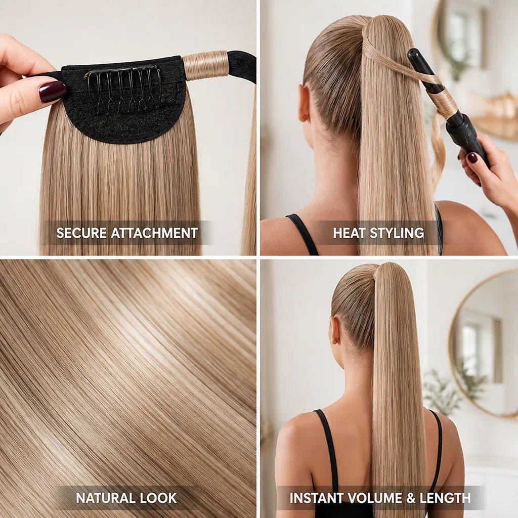Ponytail Extension Clip-In Wrap-Around Band Heat-Resistant Fiber