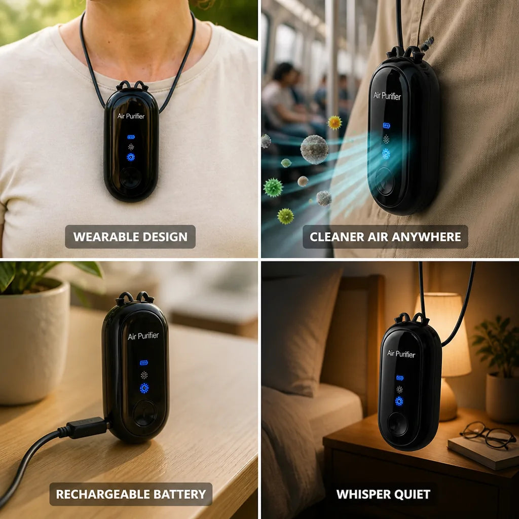 Portable Air Purifier Necklace Filter-Free Ion Rechargeable