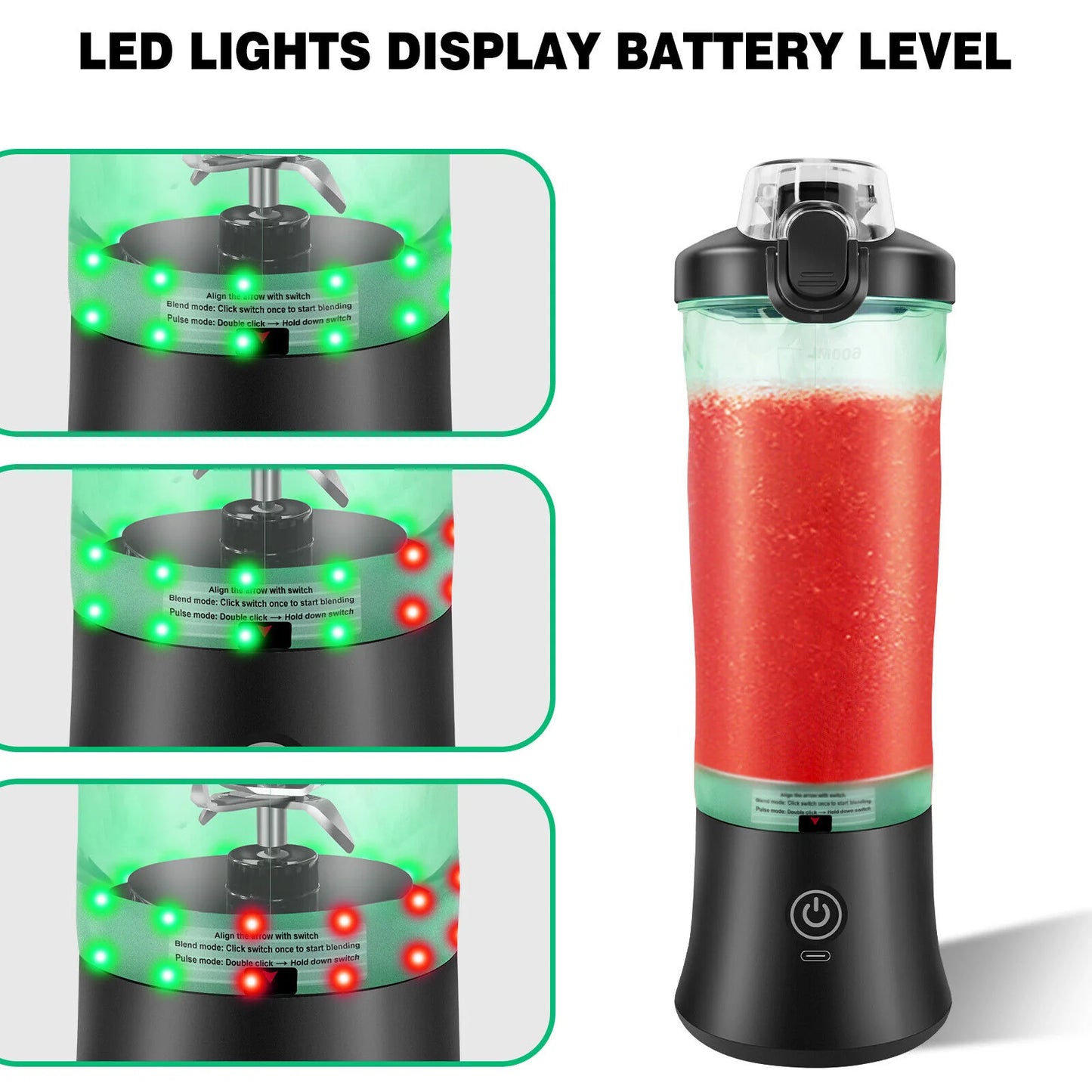 Portable Blender USB-C Rechargeable 6-Blade Stainless Steel