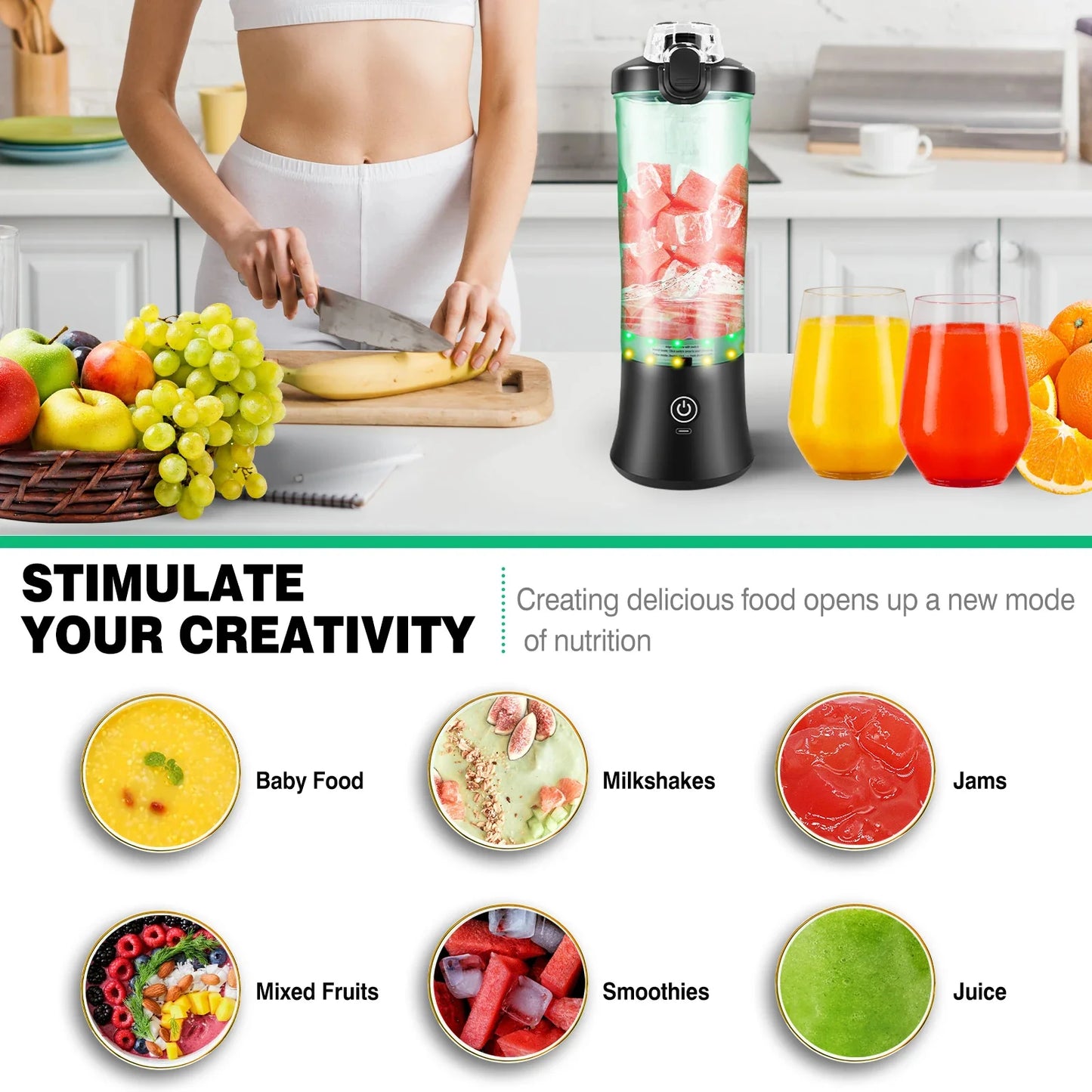 Portable Blender USB-C Rechargeable 6-Blade Stainless Steel