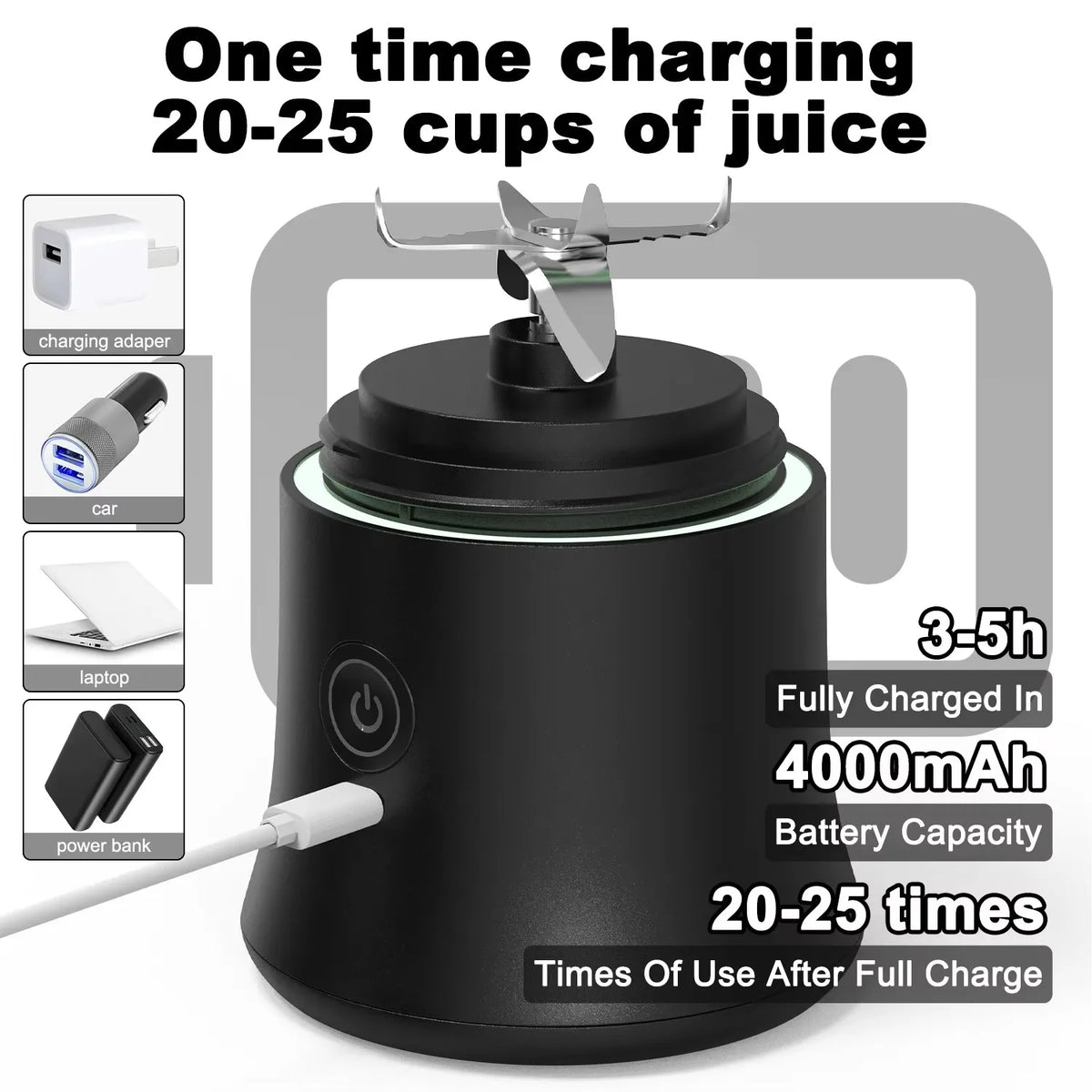 Portable Blender USB-C Rechargeable 6-Blade Stainless Steel