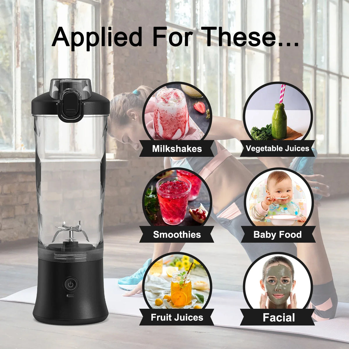 Portable Blender USB-C Rechargeable 6-Blade Stainless Steel