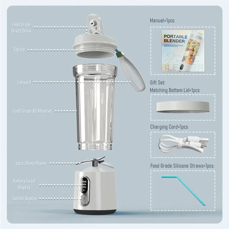 Portable Blender USB Rechargeable 4000mAh Leak-Proof Cup