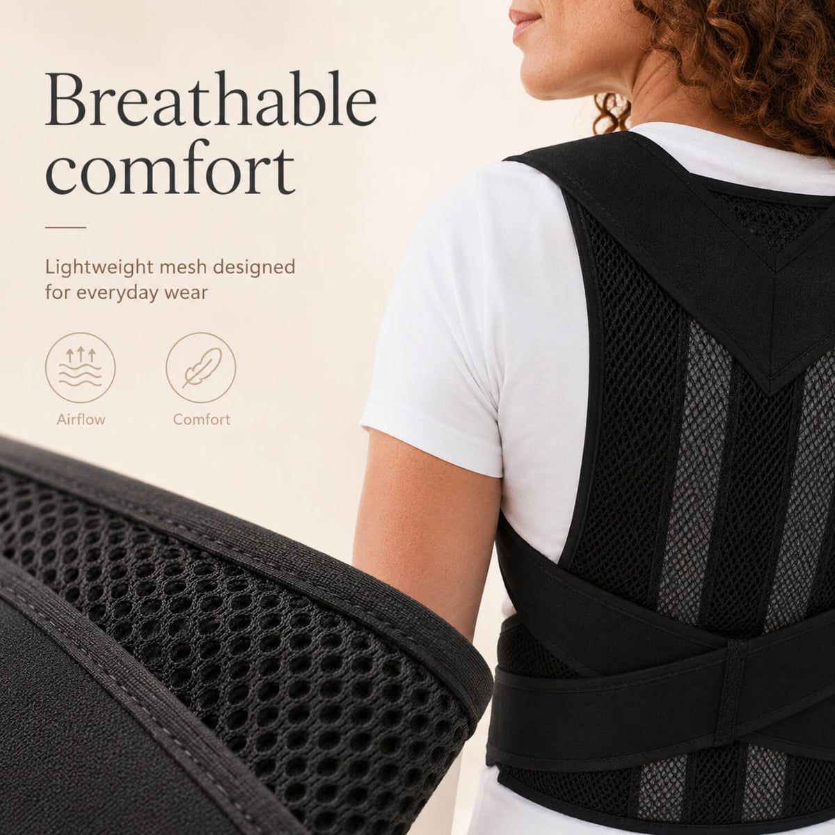Posture Brace Adjustable Crisscross Straps Breathable Mesh