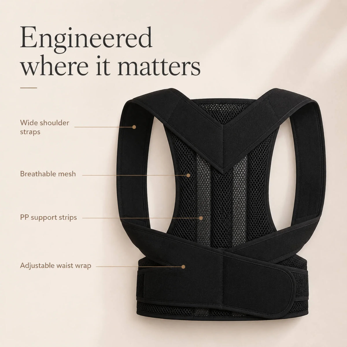 Posture Brace Adjustable Crisscross Straps Breathable Mesh